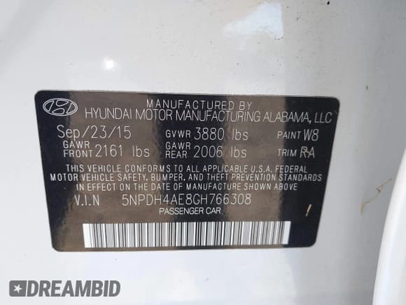 ✅ 2016 Hyundai Elantra SE • VIN: 5NPDH4AE8GH766308 • Lot: 43450761. Listed on IAAI with 63,028 mi. Free auction sales archive from the USA and detailed vehicle history report at DreamBid. Image 9.
