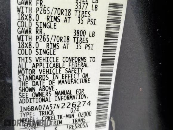 ✅ 2007 Nissan Titan SE • VIN: 1N6BA07A57N226274 • Лот: 62545525. Опубликован ранее на Copart с пробегом 273 120 миль. Бесплатный доступ к архиву аукционных продаж из США и подробный отчёт об истории автомобиля на DreamBid. Изображение 13.