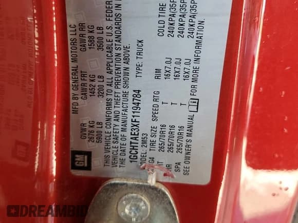 ✅ 2015 Chevrolet Colorado 4WD WT • VIN: 1GCHTAE3XF1194784 • Лот: 67306705. Опубликован ранее на Copart с пробегом 194 441 миль. Бесплатный доступ к архиву аукционных продаж из США и подробный отчёт об истории автомобиля на DreamBid. Изображение 13.