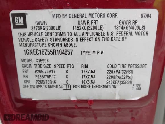 ✅ 2005 Chevrolet Suburban LS • VIN: 1GNEC16Z55R104857 • Лот: 41857637. Опубликован ранее на IAAI с пробегом 228 229 миль. Бесплатный доступ к архиву аукционных продаж из США и подробный отчёт об истории автомобиля на DreamBid. Изображение 9.