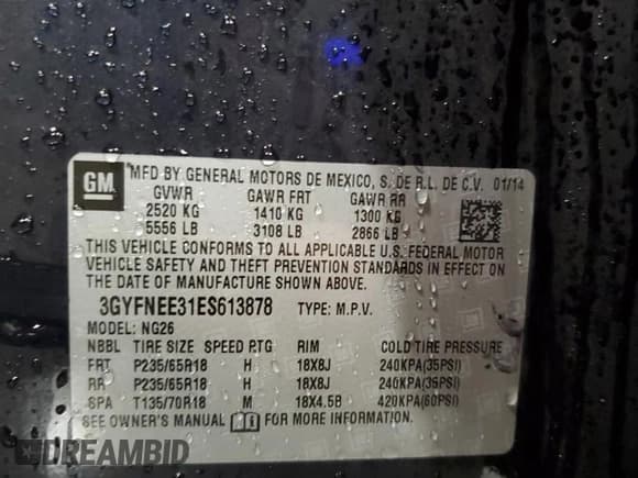 ✅ 2014 Cadillac SRX Luxury Collection • VIN: 3GYFNEE31ES613878 • Lot: 91718425. Listed on Copart with 101,242 mi. Free auction sales archive from the USA and detailed vehicle history report at DreamBid. Image 13.