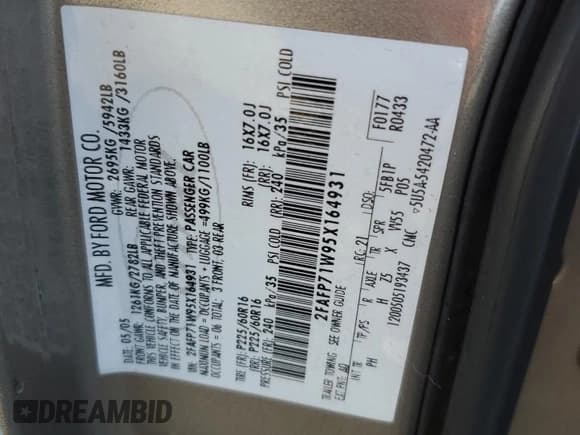 ✅ 2005 Ford Police Interceptor • VIN: 2FAFP71W95X164931 • Lot: 90994005. Listed on Copart with 168,289 mi. Free auction sales archive from the USA and detailed vehicle history report at DreamBid. Image 12.