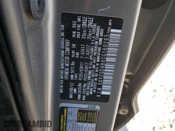 2012 Hyundai Santa Fe GLS с VIN 5XYZGDABXCG160265, выставлен на аукционе Copart как лот 70721424 с пробегом 115 181 миль миль и Списание • Salvage title. История ставок и продаж доступна на DreamBid. Изображение 14.