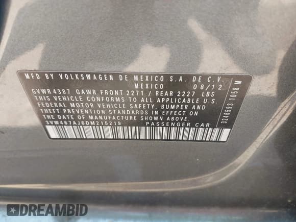 ✅ 2013 Volkswagen Jetta Autobahn • VIN: 3VW467AJ6DM215219 • Lot: 42410351. Listed on IAAI with 149,741 mi. Free auction sales archive from the USA and detailed vehicle history report at DreamBid. Image 9.