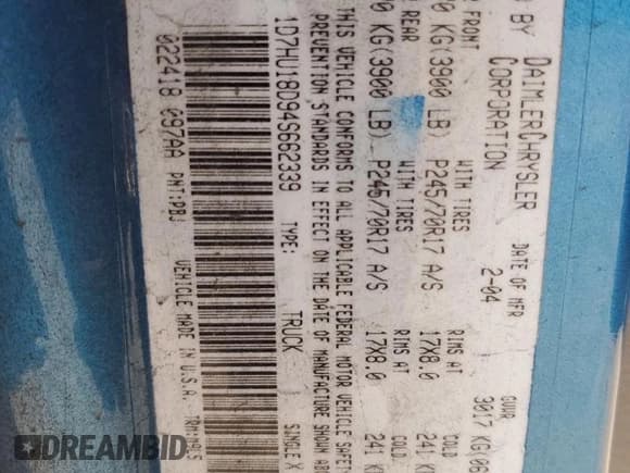 ✅ 2004 Dodge 1500 SLT • VIN: 1D7HU18D94S662339 • Лот: 92194735. Опубликован ранее на Copart с пробегом 155 764 миль. Бесплатный доступ к архиву аукционных продаж из США и подробный отчёт об истории автомобиля на DreamBid. Изображение 12.