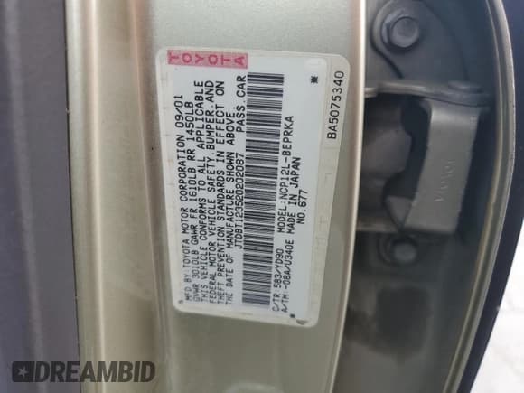 ✅ 2002 Toyota ECHO • VIN: JTDBT123520202087 • Lot: 89883495. Listed on Copart with 174,293 mi. Free auction sales archive from the USA and detailed vehicle history report at DreamBid. Image 12.