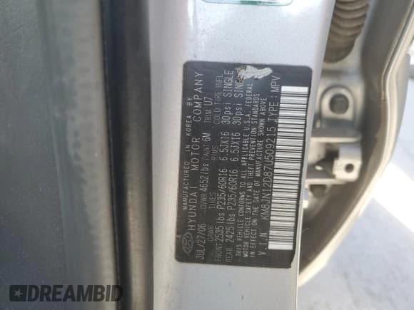 ✅ 2007 Hyundai Tucson SE • VIN: KM8JN12D87U509215 • Lot: 91998725. Listed on Copart with 146,814 mi. Free auction sales archive from the USA and detailed vehicle history report at DreamBid. Image 13.