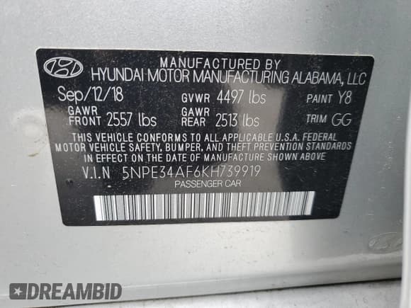 ✅ 2019 Hyundai Sonata SEL • VIN: 5NPE34AF6KH739919 • Лот: 72215972. Опубликован ранее на Copart с пробегом 44 723 миль. Бесплатный доступ к архиву аукционных продаж из США и подробный отчёт об истории автомобиля на DreamBid. Изображение 15.