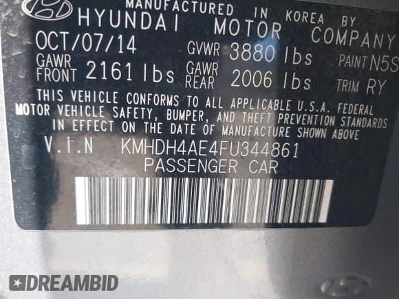 ✅ 2015 Hyundai Elantra SE • VIN: KMHDH4AE4FU344861 • Lot: 42821071. Listed on IAAI with 126,084 mi. Free auction sales archive from the USA and detailed vehicle history report at DreamBid. Image 9.