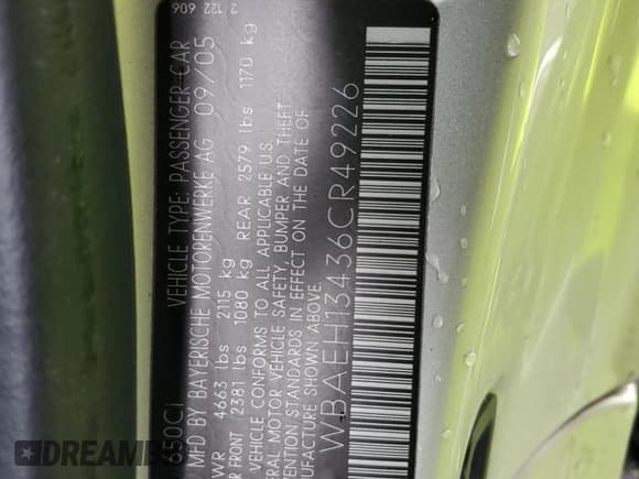 ✅ 2006 BMW 6 Series 650Ci • VIN: WBAEH13436CR49226 • Lot: 48795065. Listed on Copart with 56,462 mi. Free auction sales archive from the USA and detailed vehicle history report at DreamBid. Image 12.