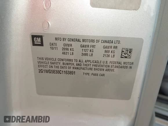 2012 Chevrolet Impala LT Fleet z VIN 2G1WG5E38C1163891, wystawiony jako IAAI lot #43466573 z przebiegiem 170 696 mil mil oraz . Historia ofert i sprzedaży dostępna na DreamBid. Obrazek 9.