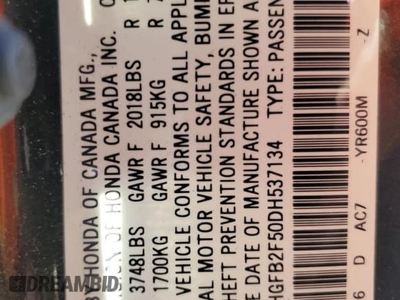 ✅ 2013 Honda Civic LX • VIN: 2HGFB2F50DH537134 • Lot: 70528495. Wystawiony na Copart z przebiegiem 117 303 mil. Bezpłatny archiwum sprzedaży aukcyjnych z USA i szczegółowy raport historii pojazdu na DreamBid. Zdjęcie 12.