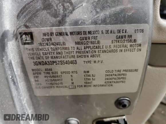 ✅ 2007 Chevrolet HHR LT • VIN: 3GNDA33P57S540463 • Lot: 45042435. Listed on Copart with 101,365 mi. Free auction sales archive from the USA and detailed vehicle history report at DreamBid. Image 13.