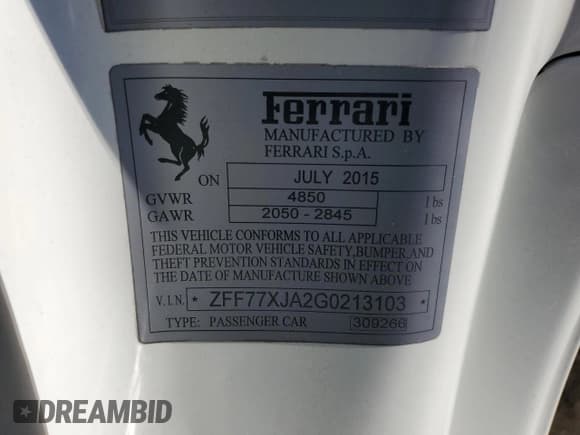 ✅ 2016 Ferrari California T • VIN: ZFF77XJA2G0213103 • Lot: 43268564. Listed on Copart with 12,200 mi. Free auction sales archive from the USA and detailed vehicle history report at DreamBid. Image 12.