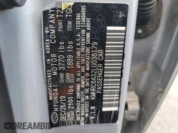 ✅ 2020 Hyundai Venue SEL • VIN: KMHRC8A32LU038179 • Lot: 50066115. Listed on Copart with 47,812 mi. Free auction sales archive from the USA and detailed vehicle history report at DreamBid. Image 13.