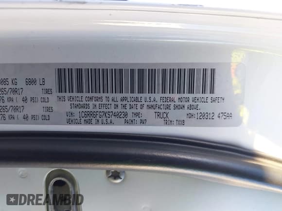✅ 2019 Ram 1500 Tradesman • VIN: 1C6RR6FG7KS740230 • Лот: 43575697. Опубликован ранее на IAAI с пробегом 75 325 миль. Бесплатный доступ к архиву аукционных продаж из США и подробный отчёт об истории автомобиля на DreamBid. Изображение 9.