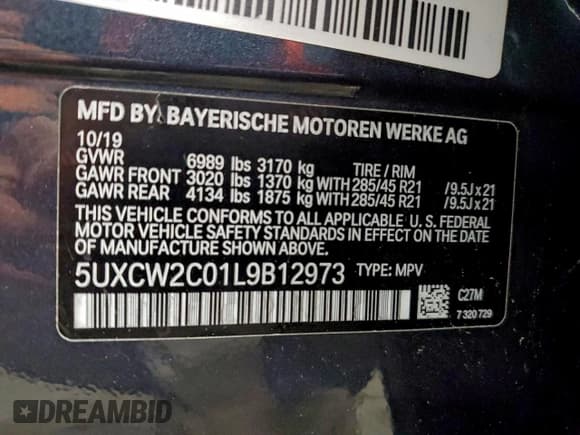 ✅ 2020 BMW X7 xDrive40i • VIN: 5UXCW2C01L9B12973 • Lot: 95707625. Listed on Copart with 126,379 mi. Free auction sales archive from the USA and detailed vehicle history report at DreamBid. Image 13.