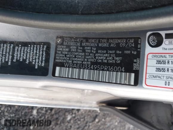 ✅ 2005 BMW 3 Series 325xi • VIN: WBAEU33495PR16004 • Lot: 41927931. Listed on IAAI with Not provided. Free auction sales archive from the USA and detailed vehicle history report at DreamBid. Image 9.