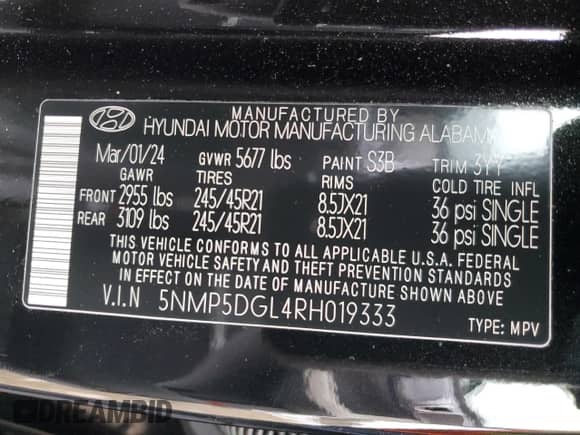 2024 Hyundai Santa Fe Calligraphy z VIN 5NMP5DGL4RH019333, wystawiony jako Copart lot #44702695 z przebiegiem 5 032 mil mil oraz Szkoda całkowita • Salvage title. Historia ofert i sprzedaży dostępna na DreamBid. Obrazek 14.