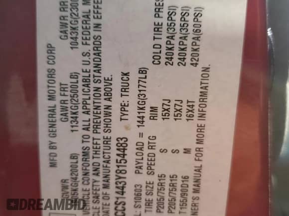 2000 Chevrolet S-10 LS с VIN 1GCCS1443Y8154483, выставлен на аукционе Copart как лот 72542624 с пробегом 166 878 миль миль и Списание • Salvage title. История ставок и продаж доступна на DreamBid. Изображение 12.