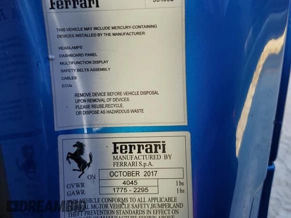 ✅ 2018 Ferrari 488 • VIN: ZFF80AMA9J0231686 • Lot: 77623854. Listed on Copart with Not provided. Free auction sales archive from the USA and detailed vehicle history report at DreamBid. Image 13.
