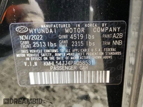 ✅ 2023 Hyundai Sonata Limited • VIN: KMHL54JJ4PA058531 • Lot: 41225644. Listed on Copart with 23,028 mi. Free auction sales archive from the USA and detailed vehicle history report at DreamBid. Image 12.