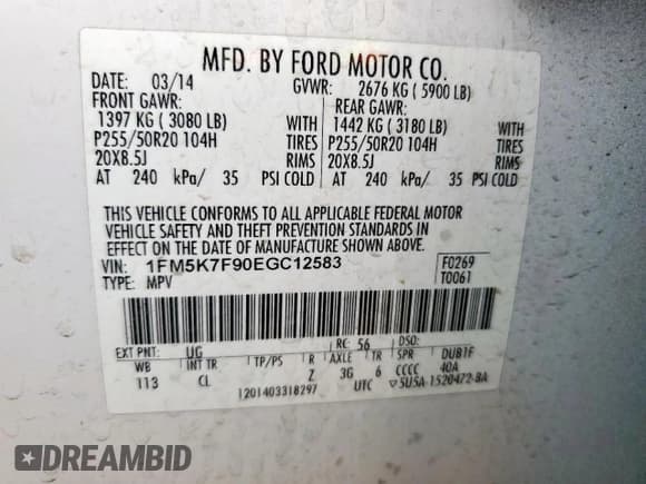 ✅ 2014 Ford Explorer Limited • VIN: 1FM5K7F90EGC12583 • Lot: 69315515. Wystawiony na Copart z przebiegiem 162 776 mil. Bezpłatny archiwum sprzedaży aukcyjnych z USA i szczegółowy raport historii pojazdu na DreamBid. Zdjęcie 13.