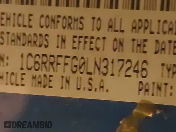 ✅ 2020 Ram 1500 Big Horn • VIN: 1C6RRFFG0LN317246 • Lot: 41111564. Listed on IAAI with 141,503 mi. Free auction sales archive from the USA and detailed vehicle history report at DreamBid. Image 9.