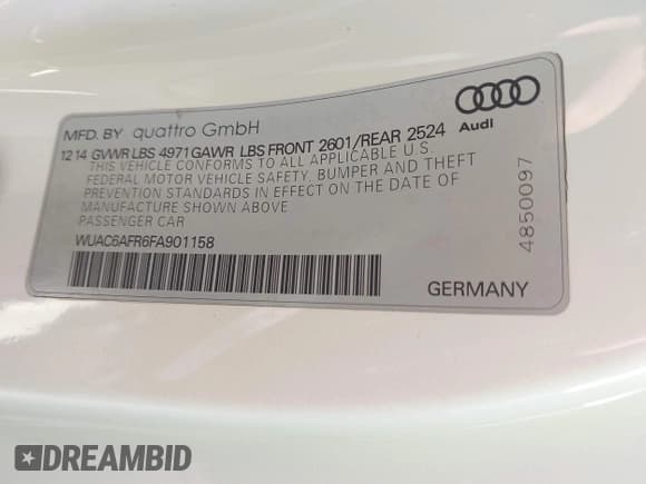 ✅ 2015 Audi RS 5 • VIN: WUAC6AFR6FA901158 • Lot: 41534905. Listed on IAAI with 35,921 mi. Free auction sales archive from the USA and detailed vehicle history report at DreamBid. Image 9.