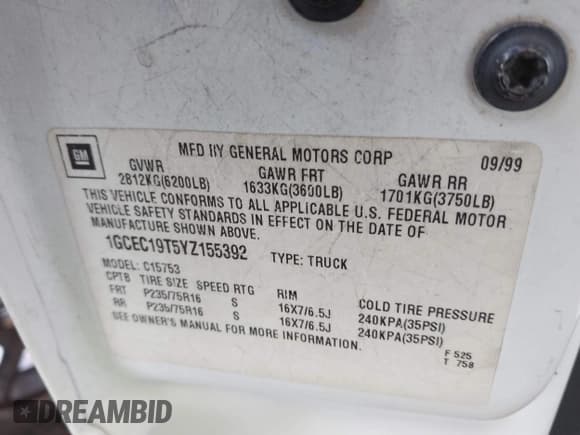 ✅ 2000 Chevrolet Silverado 1500 LT • VIN: 1GCEC19T5YZ155392 • Лот: 41255154. Опубликован ранее на IAAI с пробегом 272 056 миль. Бесплатный доступ к архиву аукционных продаж из США и подробный отчёт об истории автомобиля на DreamBid. Изображение 9.