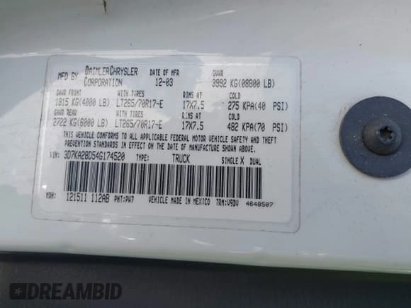 ✅ 2004 Dodge 2500 ST • VIN: 3D7KA28D54G174520 • Lot: 43009846. Wystawiony na IAAI z przebiegiem 198 881 mil. Bezpłatny archiwum sprzedaży aukcyjnych z USA i szczegółowy raport historii pojazdu na DreamBid. Zdjęcie 9.