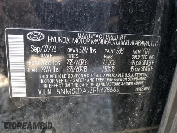 ✅ 2023 Hyundai Santa Fe SE • VIN: 5NMS1DAJ3PH628665 • Лот: 81289355. Опубликован ранее на Copart с пробегом 30 990 миль. Бесплатный доступ к архиву аукционных продаж из США и подробный отчёт об истории автомобиля на DreamBid. Изображение 13.