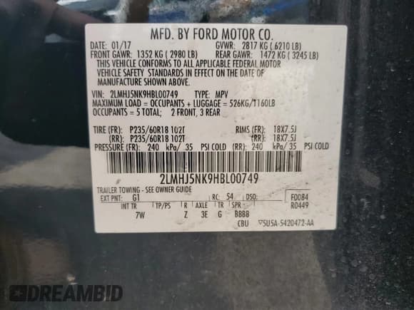 ✅ 2017 Lincoln MKT • VIN: 2LMHJ5NK9HBL00749 • Lot: 65561965. Wystawiony na Copart z przebiegiem 175 040 mil. Bezpłatny archiwum sprzedaży aukcyjnych z USA i szczegółowy raport historii pojazdu na DreamBid. Zdjęcie 12.