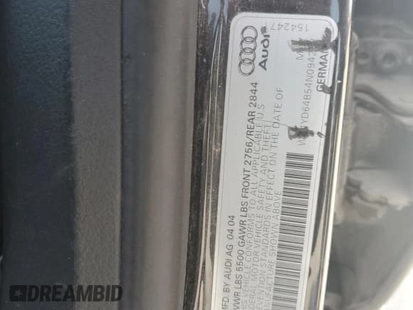 ✅ 2004 Audi allroad A6 V8 • VIN: WA1YD64B54N094207 • Lot: 59098085. Listed on Copart with Not provided. Free auction sales archive from the USA and detailed vehicle history report at DreamBid. Image 13.