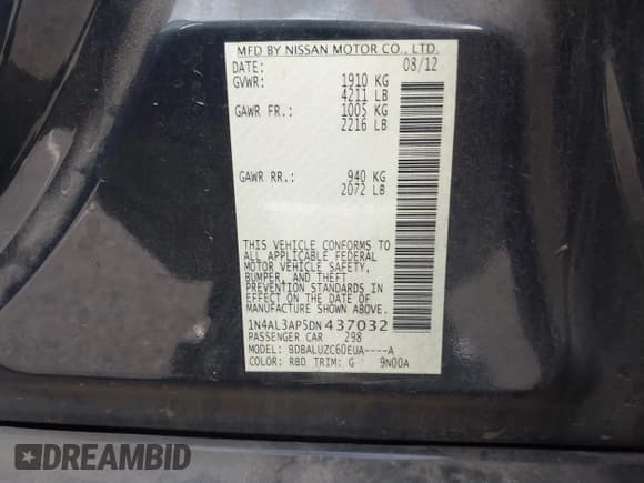 ✅ 2013 Nissan Altima SL • VIN: 1N4AL3AP5DN437032 • Lot: 43002331. Wystawiony na IAAI z przebiegiem 157 935 mil. Bezpłatny archiwum sprzedaży aukcyjnych z USA i szczegółowy raport historii pojazdu na DreamBid. Zdjęcie 9.