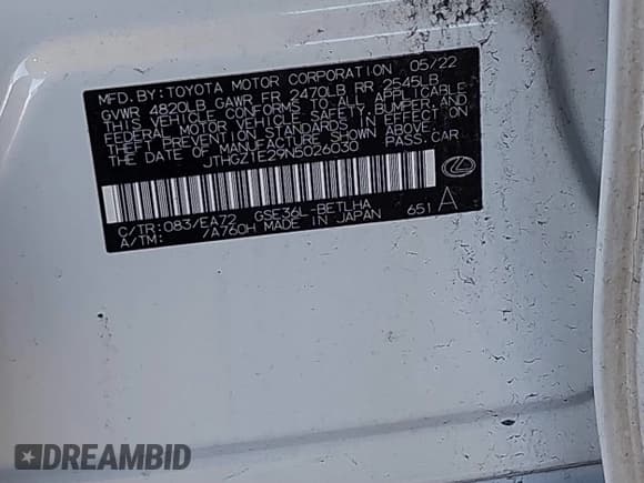 ✅ 2022 Lexus IS 350 F Sport • VIN: JTHGZ1E29N5026030 • Lot: 41810924. Listed on IAAI with 27,844 mi. Free auction sales archive from the USA and detailed vehicle history report at DreamBid. Image 9.