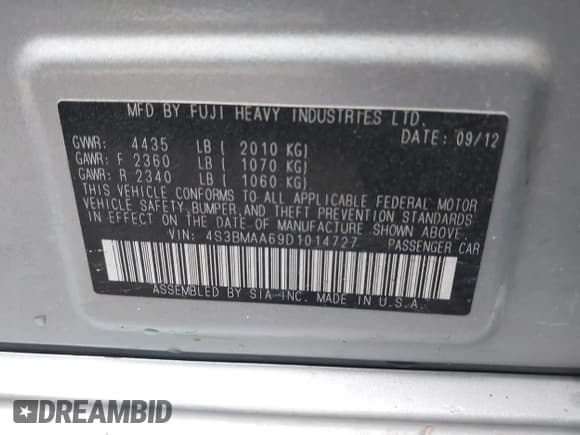 ✅ 2013 Subaru Legacy 2.5i • VIN: 4S3BMAA69D1014727 • Лот: 43753018. Опубликован ранее на IAAI с пробегом 105 942 миль. Бесплатный доступ к архиву аукционных продаж из США и подробный отчёт об истории автомобиля на DreamBid. Изображение 9.