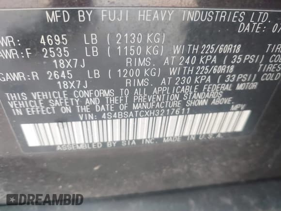 ✅ 2017 Subaru Outback Touring • VIN: 4S4BSATCXH3217611 • Lot: 41648423. Wystawiony na IAAI z przebiegiem 117 999 mil. Bezpłatny archiwum sprzedaży aukcyjnych z USA i szczegółowy raport historii pojazdu na DreamBid. Zdjęcie 9.