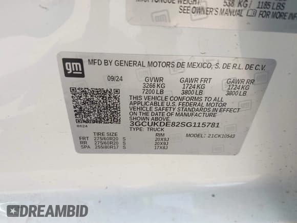 ✅ 2025 Chevrolet Silverado 1500 • VIN: 3GCUKDE82SG115781 • Лот: 42093356. Опубликован ранее на IAAI с пробегом 4 455 миль. Бесплатный доступ к архиву аукционных продаж из США и подробный отчёт об истории автомобиля на DreamBid. Изображение 9.