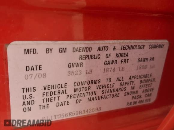 ✅ 2009 Chevrolet Aveo 2LT • VIN: KL1TG56E59B342593 • Лот: 70849435. Опубликован ранее на Copart с пробегом 87 084 миль. Бесплатный доступ к архиву аукционных продаж из США и подробный отчёт об истории автомобиля на DreamBid. Изображение 12.