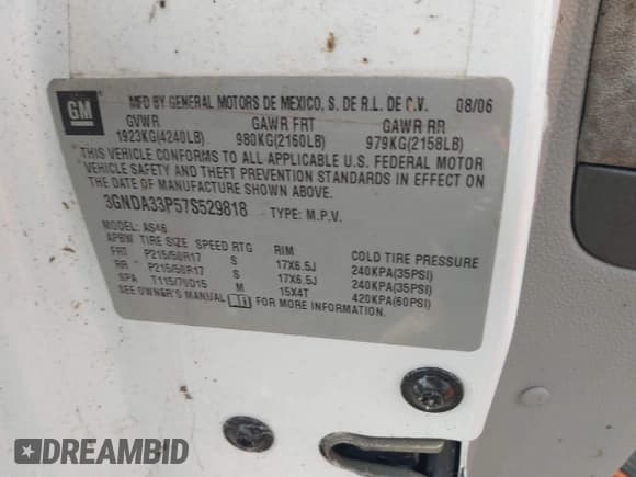 ✅ 2007 Chevrolet HHR LT • VIN: 3GNDA33P57S529818 • Lot: 41789871. Listed on IAAI with Not provided. Free auction sales archive from the USA and detailed vehicle history report at DreamBid. Image 9.