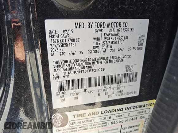 ✅ 2015 Ford Expedition Max XLT • VIN: 1FMJK1HT3FEF25029 • Lot: 69972705. Listed on Copart with 172,043 mi. Free auction sales archive from the USA and detailed vehicle history report at DreamBid. Image 13.