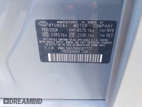 ✅ 2024 Hyundai Sonata Limited • VIN: KMHL54JJ5RA087717 • Лот: 41815474. Опубликован ранее на IAAI с пробегом 12 530 миль. Бесплатный доступ к архиву аукционных продаж из США и подробный отчёт об истории автомобиля на DreamBid. Изображение 9.