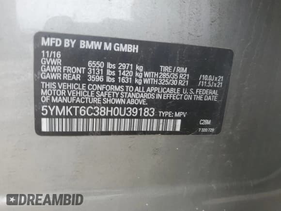 ✅ 2017 BMW X5 M • VIN: 5YMKT6C38H0U39183 • Lot: 58867115. Wystawiony na Copart z przebiegiem 63 527 mil. Bezpłatny archiwum sprzedaży aukcyjnych z USA i szczegółowy raport historii pojazdu na DreamBid. Zdjęcie 12.