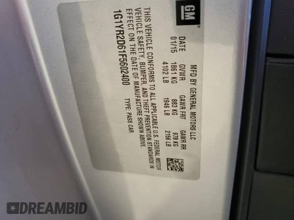 2015 Chevrolet Corvette Z06 2LZ with VIN 1G1YR2D61F5602400, listed as a Copart auction lot 69653235 with 45,812 mi miles and Salvage title. Bid and sale history available at DreamBid. Image 12.