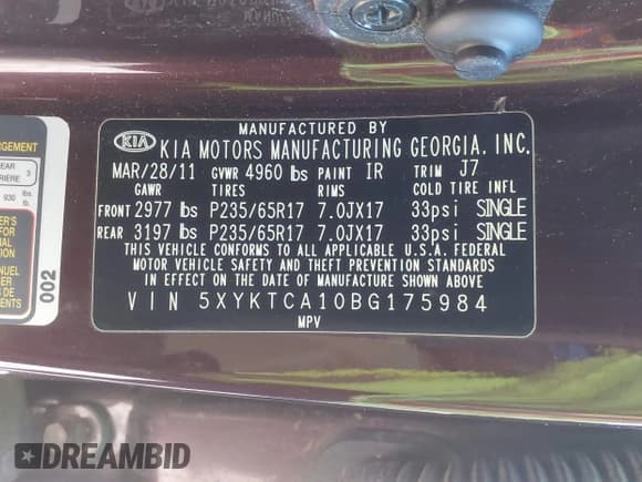 ✅ 2011 Kia Sorento LX • VIN: 5XYKTCA10BG175984 • Lot: 43884446. Listed on IAAI with 214,495 mi. Free auction sales archive from the USA and detailed vehicle history report at DreamBid. Image 9.