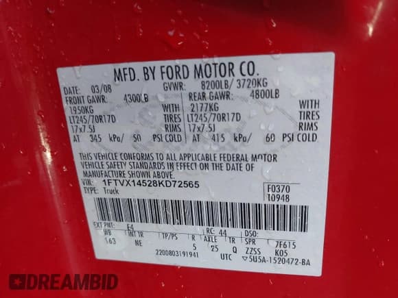 ✅ 2008 Ford F-150 XL • VIN: 1FTVX14528KD72565 • Lot: 43457062. Wystawiony na IAAI z przebiegiem 165 580 mil. Bezpłatny archiwum sprzedaży aukcyjnych z USA i szczegółowy raport historii pojazdu na DreamBid. Zdjęcie 9.