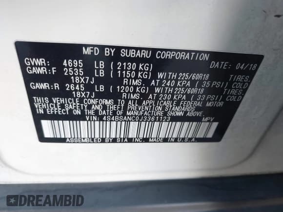 ✅ 2018 Subaru Outback Limited • VIN: 4S4BSANC0J3361123 • Лот: 41228480. Опубликован ранее на IAAI с пробегом 110 739 миль. Бесплатный доступ к архиву аукционных продаж из США и подробный отчёт об истории автомобиля на DreamBid. Изображение 9.