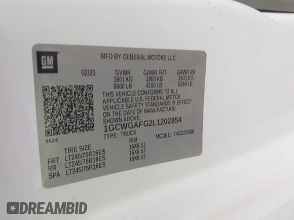 ✅ 2020 Chevrolet Express Cargo • VIN: 1GCWGAFG2L1202854 • Лот: 43662437. Опубликован ранее на IAAI с пробегом 54 426 миль. Бесплатный доступ к архиву аукционных продаж из США и подробный отчёт об истории автомобиля на DreamBid. Изображение 9.