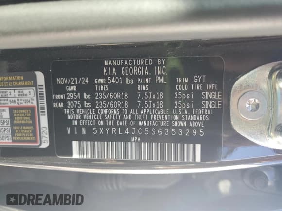 ✅ 2025 Kia Sorento S • VIN: 5XYRL4JC5SG353295 • Lot: 82370385. Listed on Copart with 8,706 mi. Free auction sales archive from the USA and detailed vehicle history report at DreamBid. Image 14.